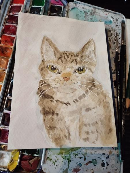 Aquarelle d'une chatonne tigrée 