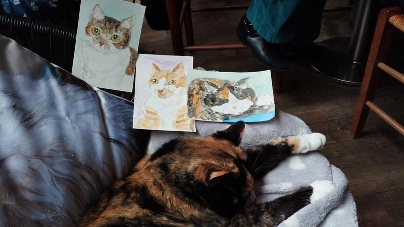 Nola qui dort et les trois aquarelles 