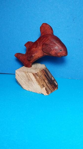 Sculpture d'un requin en bois rouge