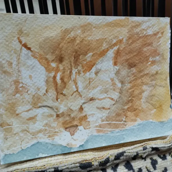Aquarelle d'un chat roux qui dort 