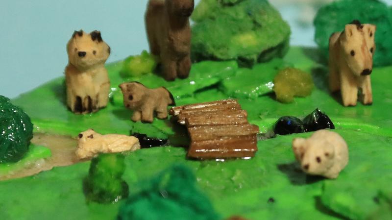gros plan sur le petit poney, la loutre et le petit mouton