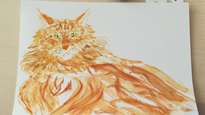 Aquarelle d'un chat roux 