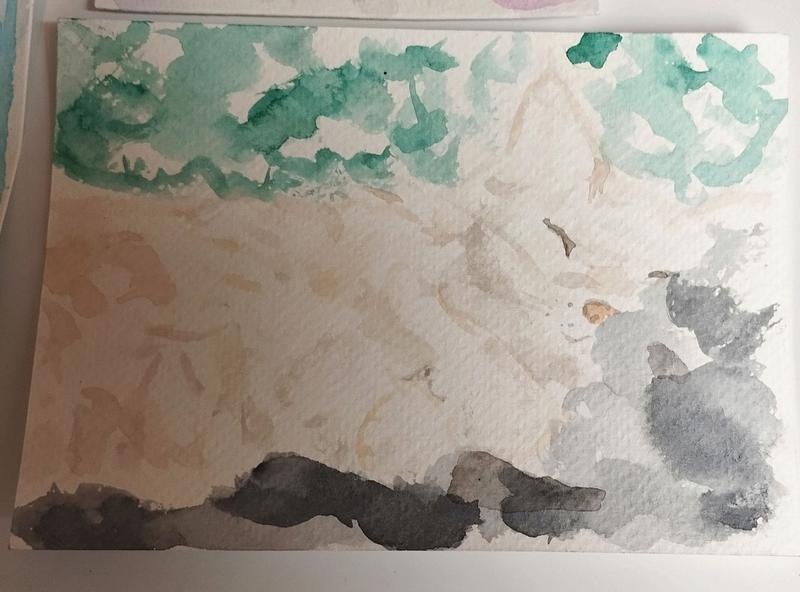 Aquarelle d'un chat blanc qui dort contre une couverture 