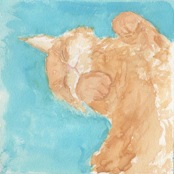 aquarelle d'un chat roux