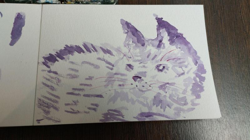 Aquarelle d'un chat violet