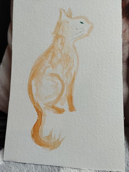 Aquarelle d'un chat roux, vu de profil 
