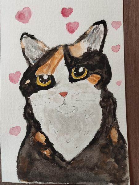 Aquarelle de Nola avec des petits coeurs